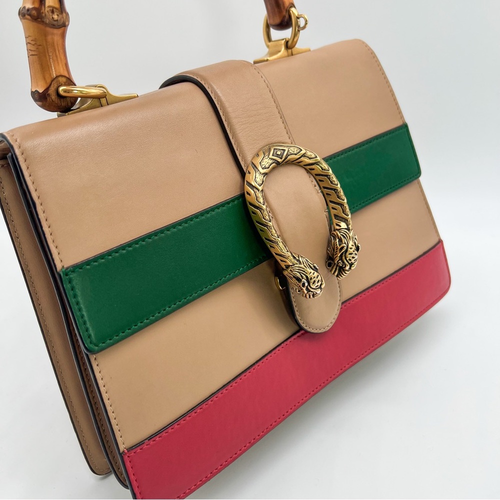 Gucci Calfskin Bamboo Web Medium Dionysus Top Handle Bag Red and Green - Picture 7 of 17